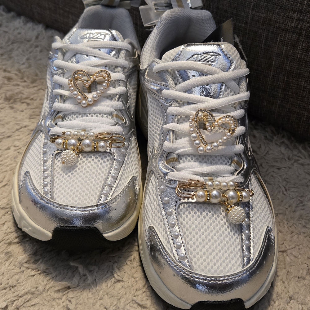 Avia White and Silver Athletic Shoes with Gold Accents - Picture 4 of 4